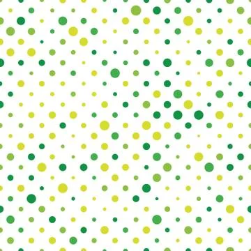 Seamless polka dot pattern. Green dots in random sizes on white background Illustrazione stock