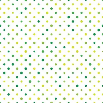 Seamless polka dot pattern. Green dots in random sizes on white background Stock Illustration