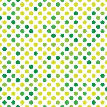 Seamless polka dot pattern. Green dots in random sizes on white background Illustrazione stock