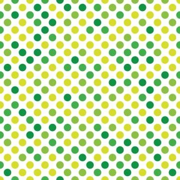 Seamless polka dot pattern. Green dots in random sizes on white background Illustrazione stock