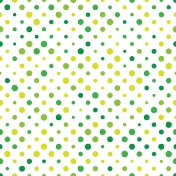Seamless polka dot pattern. Green dots in random sizes on white background Stock Illustration