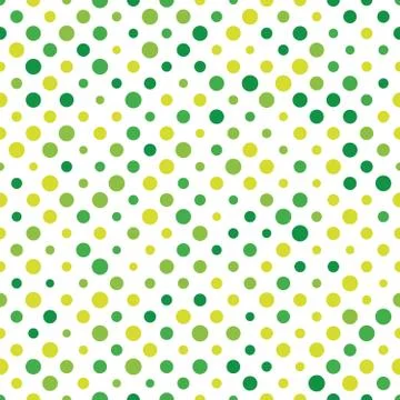 Seamless polka dot pattern. Green dots in random sizes on white background Illustrazione stock