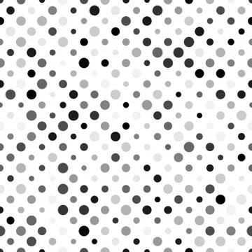 Seamless polka dot pattern. Grey dots in random sizes on white background Illustrazione stock
