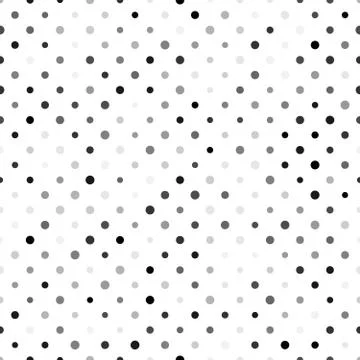 Seamless polka dot pattern. Grey dots in random sizes on white background Illustrazione stock