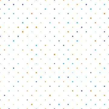 Seamless polka dot pattern. Orange and blue dots in random sizes on white Stock Illustration