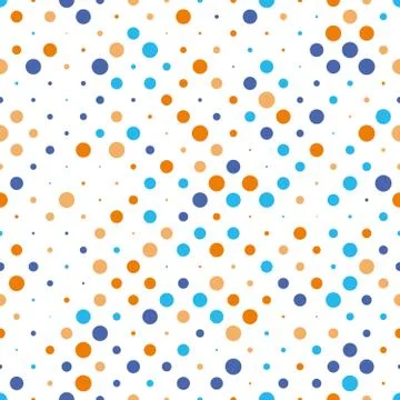 Seamless polka dot pattern. Orange and blue dots in random sizes on white Stockillustratie