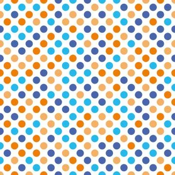 Seamless polka dot pattern. Orange and blue dots in random sizes on white Illustrazione stock