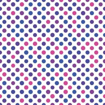 Seamless polka dot pattern. Pink, violet and blue dots in random sizes on white Stock Illustration