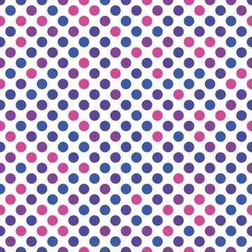 Seamless polka dot pattern. Pink, violet and blue dots in random sizes on white Illustrazione stock