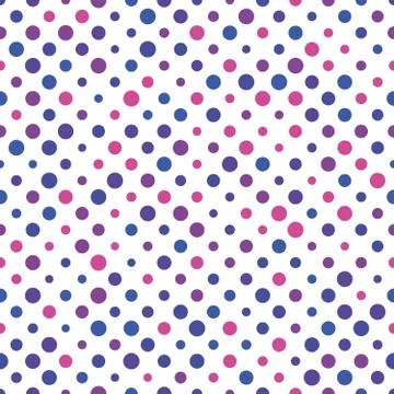 Seamless polka dot pattern. Pink, violet and blue dots in random sizes on white Stock Illustration