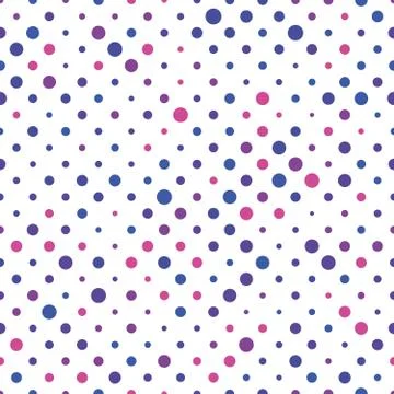 Seamless polka dot pattern. Pink, violet and blue dots in random sizes on white 스톡 일러스트