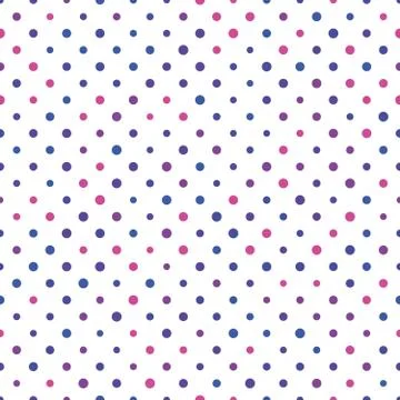 Seamless polka dot pattern. Pink, violet and blue dots in random sizes on white Stock Illustration