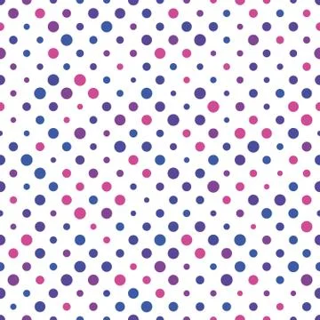 Seamless polka dot pattern. Pink, violet and blue dots in random sizes on white Stock Illustration