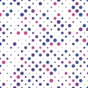 Seamless polka dot pattern. Pink, violet and blue dots in random sizes on white Stock Illustration