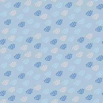 Seamless polka dots vector pattern with raindrops in pastel blues and pink Illustrazione stock