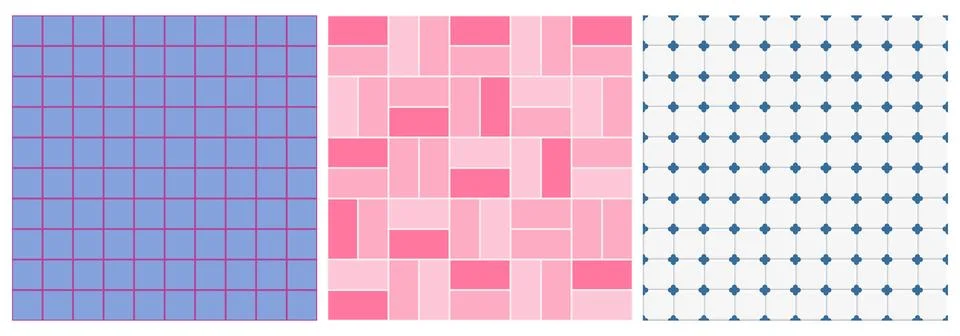 Seamless pool tile background set. Blue, pink ceramic mosaic pattern bundle. Stock Illustration