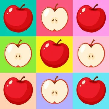 Seamless Pop Art Pattern of Red Apples and Apple Halves Stock Illustration