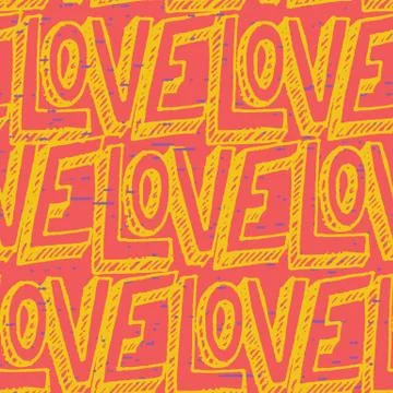 Seamless pop art pattern, repeating doodle LOVE lettering for Valentine's day Stock Illustration