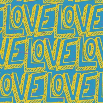 Seamless pop art pattern, repeating doodle LOVE lettering for Valentine's day Stock Illustration