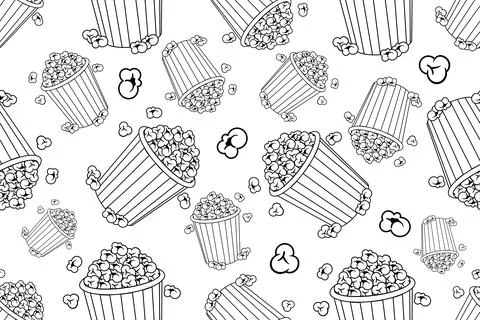 Seamless Popcorn Pattern Line Art Background Stock Illustration