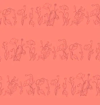 Seamless Poppy Pattern in red colors Stock Illustration