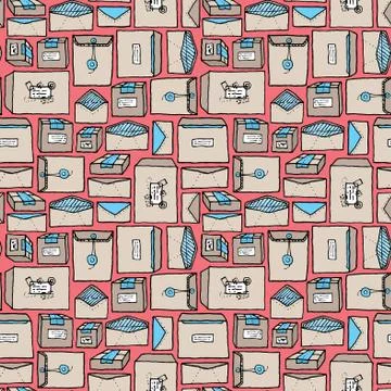 Seamless post and mail pattern Stock Illustration