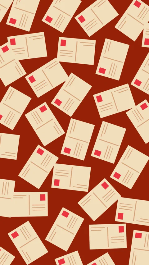 Seamless Postcard Pattern Motion Background with Cream Letters on Rust Red Видео 347485453