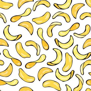 Seamless with Potato Chips. Isolated On a White Background Doodle Cartoon Hand Stock Illustration