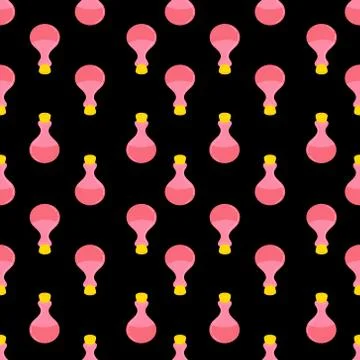 Seamless potion pattern and glass flasks Stock Illustration
