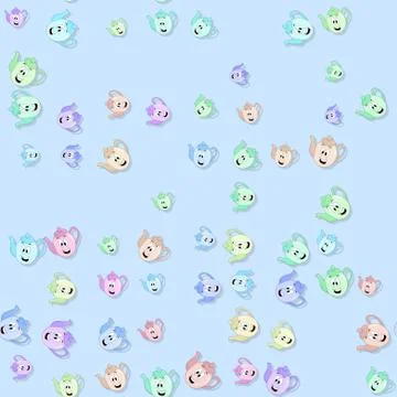 Seamless pots pattern with drop shadow on blue Stock Illustration