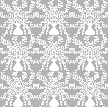 Seamless Potted Flowers Pattern Vector  Cute Floral Houseplant Background, De Stock Illustration