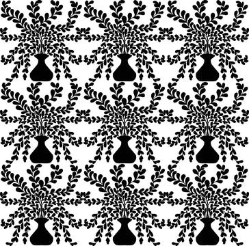 Seamless Potted Flowers Pattern Vector  Cute Floral Houseplant Background, De 스톡 일러스트