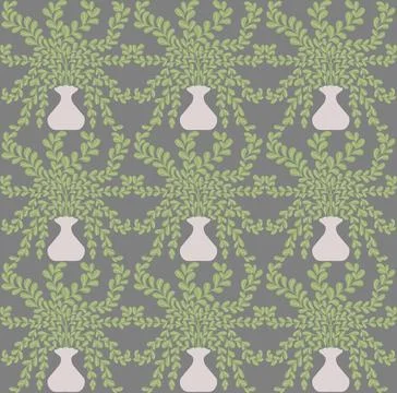Seamless Potted Flowers Pattern Vector  Cute Floral Houseplant Background, De Illustrazione stock