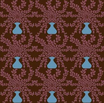 Seamless Potted Flowers Pattern Vector  Cute Floral Houseplant Background, De Stock Illustration