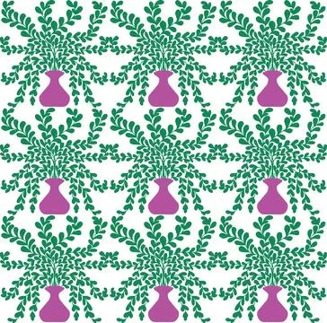 Seamless Potted Flowers Pattern Vector  Cute Floral Houseplant Background, De イラスト素材