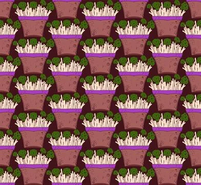 Seamless Potted Flowers Pattern Vector  Cute Floral Houseplant Background, De 库存插图