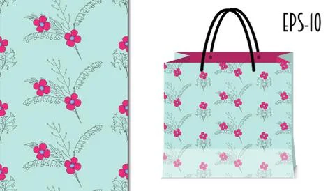 Seamless pretty floral pattern and packing mockup Stock Illustration