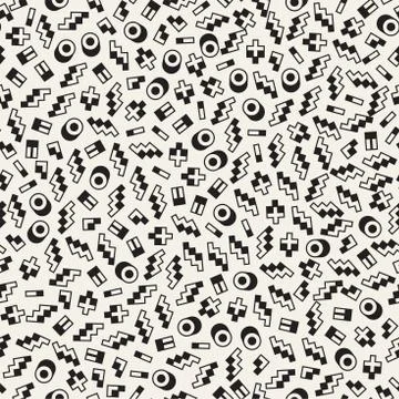 Seamless primitive jumble minimalism patterns. Randomly scattered geometric.. 스톡 일러스트