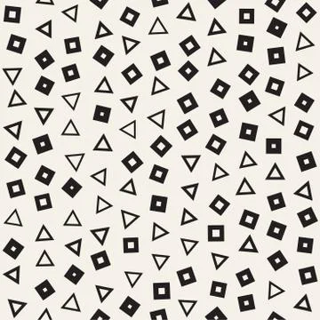 Seamless primitive jumble minimalism patterns. Randomly scattered geometric s Stock Illustration