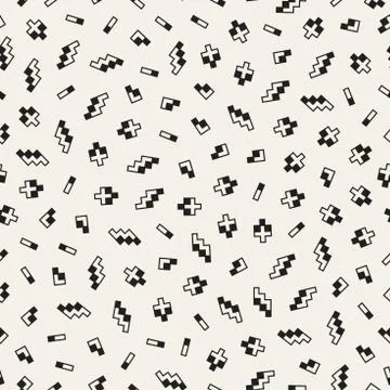 Seamless primitive minimalism patterns. Randomly scattered geometric shapes.. Stock Illustration