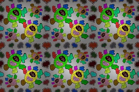 Seamless Print. Elements black, green and gray on colors. Flat doodles. Cute fab 스톡 일러스트