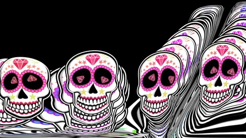Seamless psychedelic background with Mexican sugar skulls with echo effect. Stock Footage 267284135