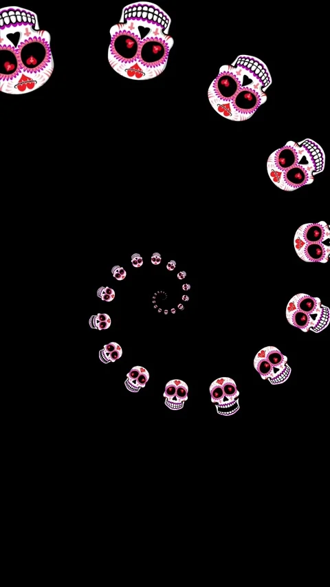 Seamless psychedelic background with Mexican sugar skulls spiral isolated with Stock Footage 321733991