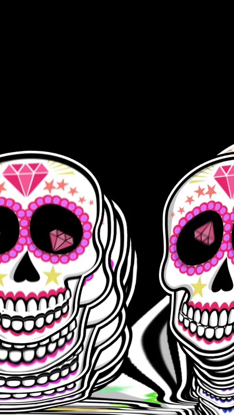 Seamless psychedelic background with Mexican sugar skulls with echo effect. Vidéo 322515344