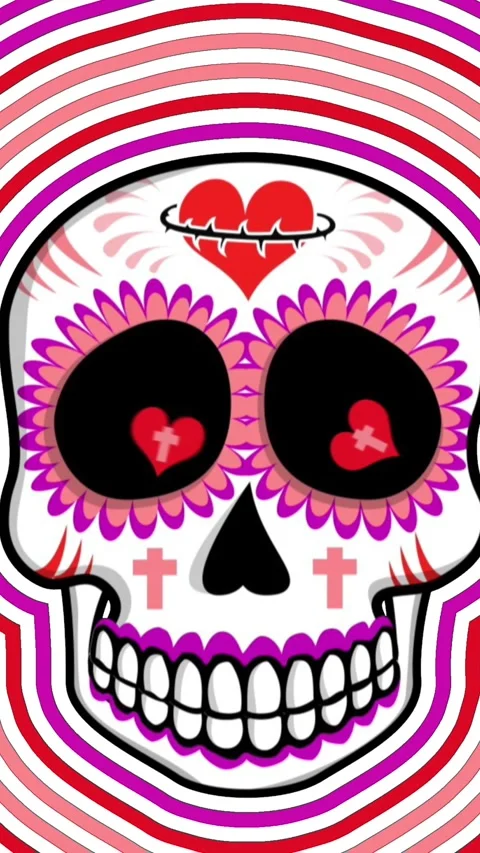 Seamless psychedelic background with Mexican sugar skull with wave effect. Video stock 322515706