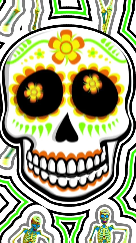 Seamless psychedelic background with Mexican sugar skull with wave effect. Stock Footage 322515956