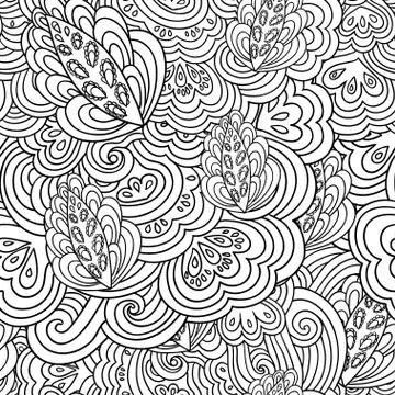 Seamless psychedelic pattern with crazy black and white ornamental elements. Illustrazione stock