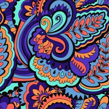 Seamless psychedelic pattern with crazy colorful ornamental elements. Stockillustratie