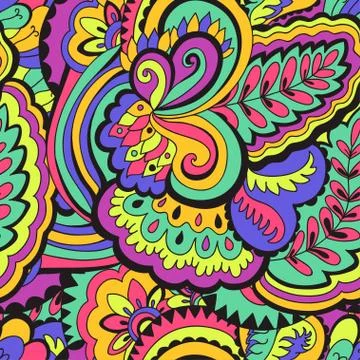 Seamless psychedelic pattern with crazy colorful ornamental elements. Illustrazione stock