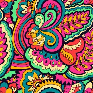 Seamless psychedelic pattern with crazy colorful ornamental elements. Illustrazione stock